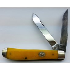 Mooremaker 2012 Two Blade Yellow Bone Handle Trapper Folding Pocket Knife USA MADE