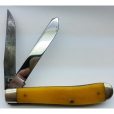 Mooremaker 2012 Two Blade Yellow Bone Handle Trapper Folding Pocket Knife USA MADE