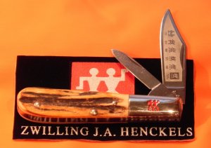 Zwilling  J A Henckels 2 Blade Hand Forged Barlow (HK19-S) with Stag Handles & Frost Etch -NOS