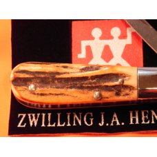 Zwilling J A Henckels 2 Blade Hand Forged Barlow (HK19-S) with Stag Handles & Frost Etch -NOS Zwilling J A Henckels 2 Blade Hand Forged Barlow (HK19-S) with Stag Handles & Frost Etch -NOS
