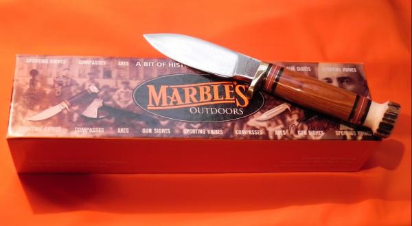Marbles USA Hunting Knife, WoodCraft Model w/ WineWood Handles & Stag Pomel -NOS w Sheath & Orig Box