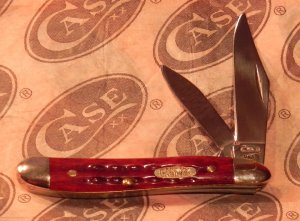 1996 Case xx 2 Blade Peanut Pocket Knife –MDL #6220 SS w/ Red Pocket Worn Pick-bone Handles