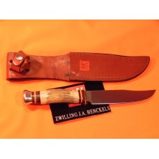J A Henckels Fixed Blade Hunter knife HK501 w Deer Stag Handles +Gold Scroll & Black Bear Blade Etch J A Henckels Fixed Blade Hunter knife HK501 w Deer Stag Handles +Gold Scroll & Black Bear Blade Etch