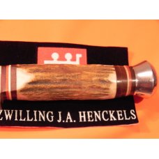 J A Henckels Fixed Blade Hunter knife HK501 w Deer Stag Handles +Gold Scroll & Black Bear Blade Etch J A Henckels Fixed Blade Hunter knife HK501 w Deer Stag Handles +Gold Scroll & Black Bear Blade Etch