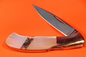 Browning Model # 308 Small Single Blade Pocket Knife with Mother of Pearl and Abalone Handles -NOS