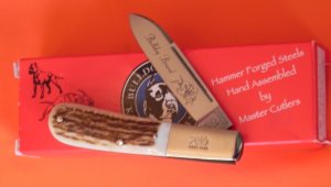 2007 Bulldog Brand, HAND MADE, 1 Blade Barlow w/ Fantastic Deer Stag Handles & Blade Etch +Orig Box