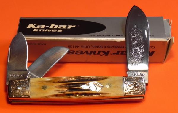 Ka-Bar BoxCar "Dogs Head" Whittler Pocket Knife w/ Super Stag Handles & Scrolled Bolsters –NOS Ka-Bar BoxCar "Dogs Head" Whittler Pocket Knife w/ Super Stag Handles & Scrolled Bolsters –NOS
