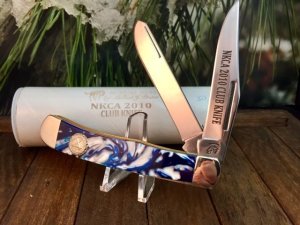 Michael Prater Painted Pony Trapper for NKCA Club Knife 2010 Blue Lagoon Mica Pearl. Gorgeous