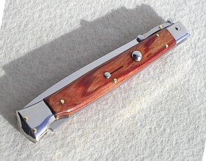 NEW OLD STOCK ITALIAN STILETTO 11" SWITCHBLADE ROSE WOOD SWING GUARD KNIFE 