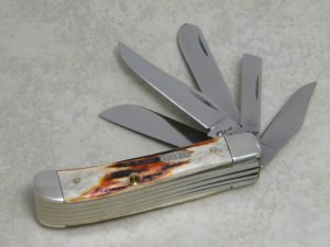 Case XX USA 3 Dot (1997) Red Stag R5507 5 Blade Mini Trapper Knife 
