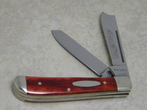 Ka-Bar UCCo. (Union Cutlery Co.) OH089 Smooth Red Bone One Arm Razor Mini Trapper Knife c.1989 Ka-Bar UCCo. (Union Cutlery Co.) OH089 Smooth Red Bone One Arm Razor Mini Trapper Knife c.1989