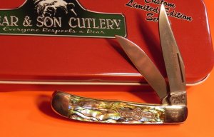 Bear & Son Cutlery Custom Heritage Special Build Trapper w/ Colorful Abalone Handles in Tiin -NOS
