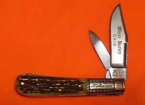 Vintage HAND MADE Bulldog Brand "Ohio White Burley" 2 Blade Tobacco Barlow w Great Stag Handles -NOS