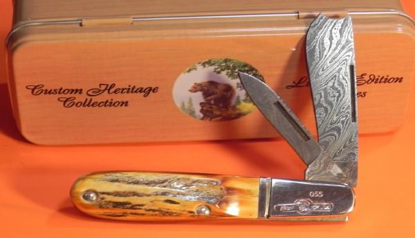 Bear & Son Special Build (#55) 2 Blade Barlow w/ India Stag Handles and Damascus Blades -NOS & Mint Bear & Son Special Build (#55) 2 Blade Barlow w/ India Stag Handles and Damascus Blades -NOS & Mint