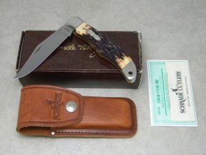 Schrade Walden Stainless 127UH Uncle Henry Staglon Linerlock Folding Hunter Knife & Pouch in Box