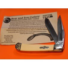 Bear & Son Special Build #113 Trapper w/ Mammoth Ivory Handles & Fancy Scrolled Bolsters +Blade Etch Bear & Son Special Build #113 Trapper w/ Mammoth Ivory Handles & Fancy Scrolled Bolsters +Blade Etch