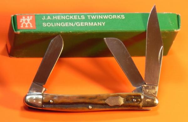 Vintage 1960s J A Henckels 3 Blade Stockman MDL#1815 Pocket Knife w/ Great Stag Handles! NOS w/ Box Vintage 1960s J A Henckels 3 Blade Stockman MDL#1815 Pocket Knife w/ Great Stag Handles! NOS w/ Box