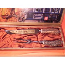 Zwilling J A Henckels Carving Knife w/ Elk Wildlife Blade Etch + Serving Fork & Premium Stag Handles Zwilling J A Henckels Carving Knife w/ Elk Wildlife Blade Etch + Serving Fork & Premium Stag Handles
