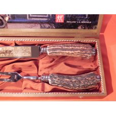 Zwilling J A Henckels Carving Knife w/ Elk Wildlife Blade Etch + Serving Fork & Premium Stag Handles Zwilling J A Henckels Carving Knife w/ Elk Wildlife Blade Etch + Serving Fork & Premium Stag Handles