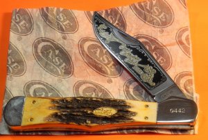 Vint 1985 Case XX Collectors Club Large Coke Bottle Knife w STAG Handles and Blade Etch -MDL#C51050