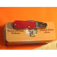 Bear & Son Special Build (#119) 2 Blade Barlow w/ Cherry Red Bone Handles and Blade Etch -NOS & NM