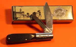 Russell (Green River Works) Barlow Pocket Knife w/ Brown Bone Handles & Blade Etching -NOS w/ Box