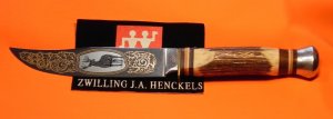 Vintage J A Henckels Presentation Hunting Knife (HK-500) with Gold Scroll & Buck Blade Etch