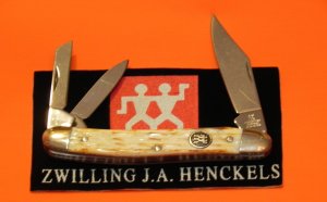 Zwilling J A Henckels 3 Blade Whittler pocket knife w/ Torched Natural Bone Handles - NOS -NM