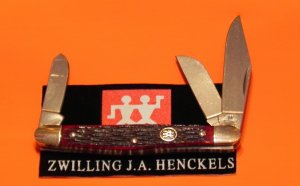 J A Henckels 3 Blade Stockman with Premium Red Pick Bone Handles - Nice one to use!