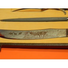 J A Henckels Carving Set, Knife w Elk Wilderness Blade Etch + Serving Fork & Sharpner & Stag Handles J A Henckels Carving Set, Knife w Elk Wilderness Blade Etch + Serving Fork & Sharpner & Stag Handles