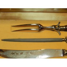 J A Henckels Carving Set, Knife w Elk Wilderness Blade Etch + Serving Fork & Sharpner & Stag Handles J A Henckels Carving Set, Knife w Elk Wilderness Blade Etch + Serving Fork & Sharpner & Stag Handles