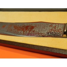 J A Henckels Carving Set, Knife w Elk Wilderness Blade Etch + Serving Fork & Sharpner & Stag Handles