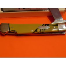 2006 HAND MADE Bulldog Brand 1 Blade Swing Guard, Cheetah Style Knife w/ Yellow/Black Swirl Handles 2006 HAND MADE Bulldog Brand 1 Blade Swing Guard, Cheetah Style Knife w/ Yellow/Black Swirl Handles