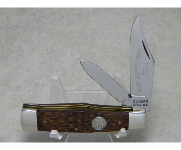 KaBar Olean, NY Jigged Wood Gunstock Jack Knife c.1980 Club Knife
