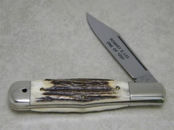 Bear Creek Taylor Cutlery Kingsport, Tenn. Stag Robert E Lee Coke Bottle Folding Hunter Knife c.1979 Bear Creek Taylor Cutlery Kingsport, Tenn. Stag Robert E Lee Coke Bottle Folding Hunter Knife c.1979