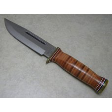 Ontario Knife Co. USA Stacked Leather P3 Army Quartermaster Fixed Blade Knife & Sheath in Box c.1995