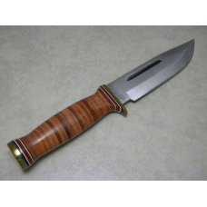 Ontario Knife Co. USA Stacked Leather P3 Army Quartermaster Fixed Blade Knife & Sheath in Box c.1995