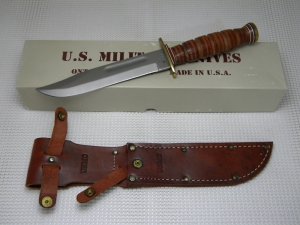 Ontario Knife Co. USA Stacked Leather P4 Combat USMC Fixed Blade Knife & Sheath in Box