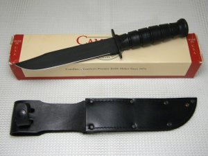 Camillus New York USA Stacked Leather 5684B Marine Combat Fixed Blade Knife & Sheath in Box