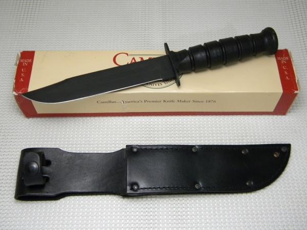 Camillus New York USA Stacked Leather 5684B Marine Combat Fixed Blade Knife & Sheath in Box