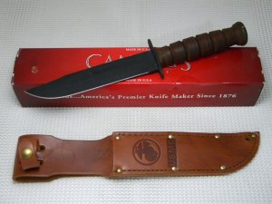 Camillus New York USA Stacked Leather 5685B USMC Marine Fighting Fixed Blade Knife & Sheath in Box