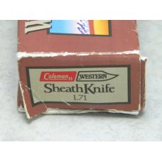 Western USA L71 Stacked Leather USN SEABEE Fixed Blade Knife & Sheath in Box c.1985 Western USA L71 Stacked Leather USN SEABEE Fixed Blade Knife & Sheath in Box c.1985