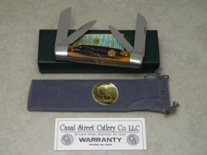 Canal Street Cutlery Co. USA Amber Stag Bone 412308 Large 4 Blade Congress Knife in Box c.2005