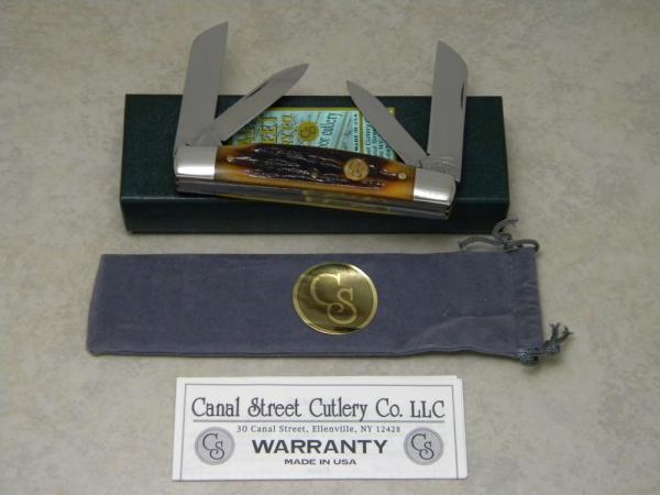 Canal Street Cutlery Co. USA Amber Stag Bone 412308 Large 4 Blade Congress Knife in Box c.2005 Canal Street Cutlery Co. USA Amber Stag Bone 412308 Large 4 Blade Congress Knife in Box c.2005