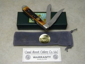 Canal Street Cutlery Co. USA Dark Amber Stag Bone 212304 Trapper Knife in Box c.2005