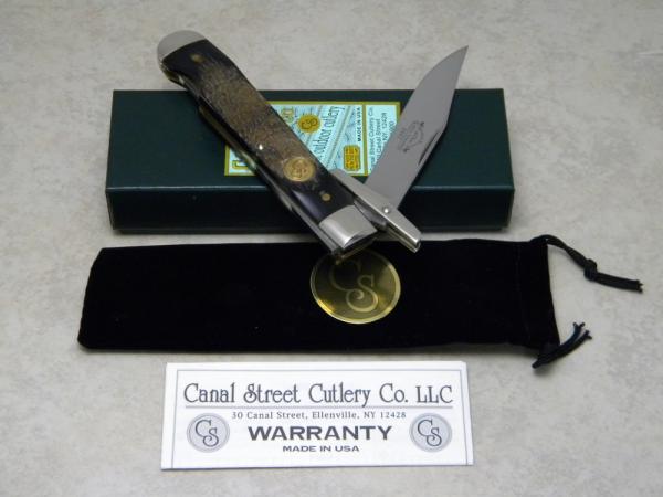 Canal Street Cutlery Co. USA Bark Buffalo Horn 1129210 Swing Guard Lockback Knife in Box c.2007 Canal Street Cutlery Co. USA Bark Buffalo Horn 1129210 Swing Guard Lockback Knife in Box c.2007