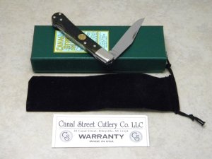 Canal Street Cutlery Co. USA Antique Green Popcorn Bone 1135524 "Pinch" Lockback Knife in Box c.2011