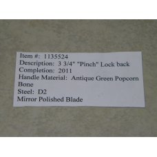 Canal Street Cutlery Co. USA Antique Green Popcorn Bone 1135524 "Pinch" Lockback Knife in Box c.2011 Canal Street Cutlery Co. USA Antique Green Popcorn Bone 1135524 "Pinch" Lockback Knife in Box c.2011