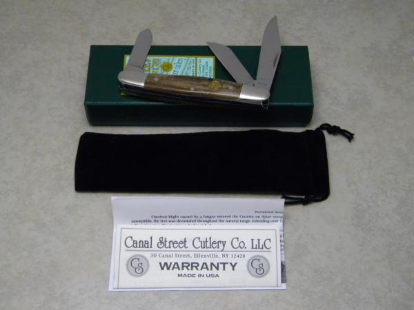 Canal Street Cutlery Co. USA Reclaimed American Chestnut 315129 Stockman Knife in Box c.2011 Canal Street Cutlery Co. USA Reclaimed American Chestnut 315129 Stockman Knife in Box c.2011