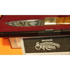 Browning Citori Grade VI Commemorative Knife w Quince Wood Handles 24k Gold Hunt Scene Etch 1of 3000 Browning Citori Grade VI Commemorative Knife w Quince Wood Handles 24k Gold Hunt Scene Etch 1of 3000